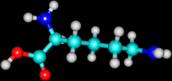 Molécule d'acide lysine isolée sur noir — Photo