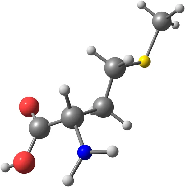Methioninsäure-Molekül auf Weiß isoliert Stockfoto