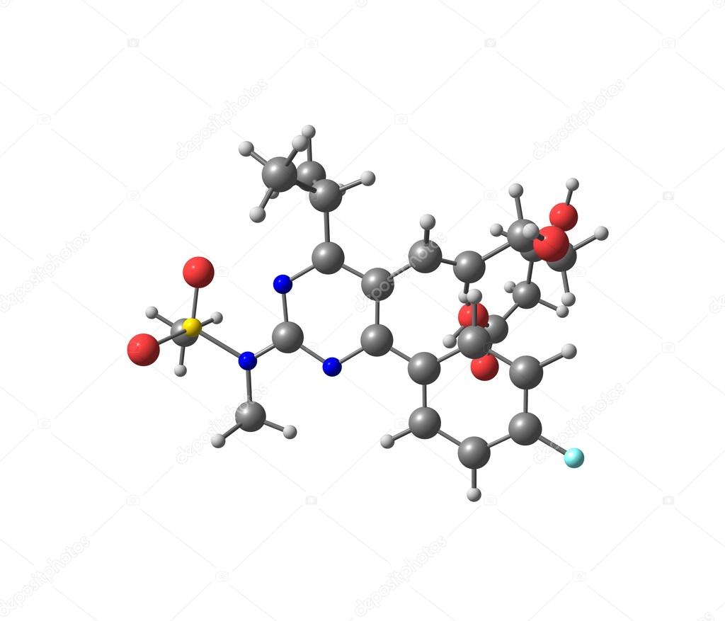 Rosuvastatin molecule isolated on white