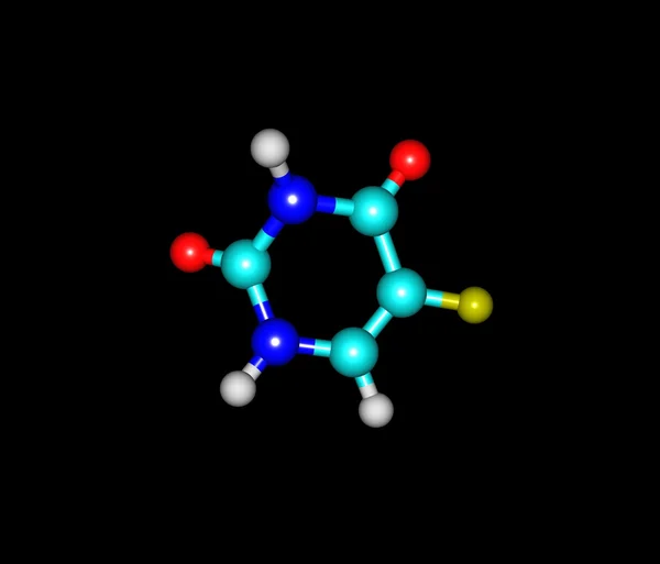 Molecola di fluorouracile isolata su nero — Foto Stock