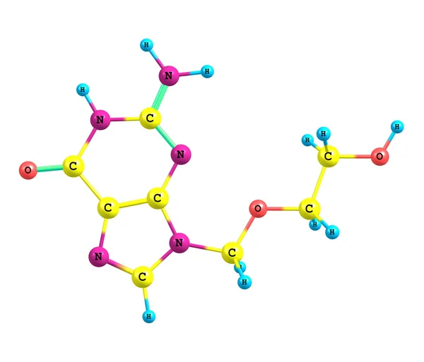 Aciklovir molekula elszigetelt fehér — Stock Fotó