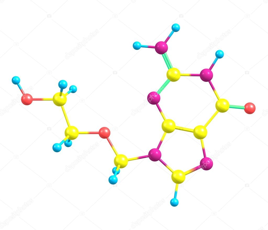 Acyclovir molecule isolated on white