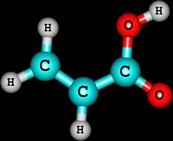 Molécula de ácido acrílico isolado em preto — Fotografia de Stock