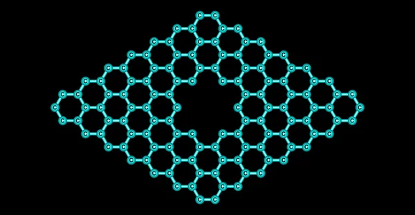 Grafeen moleculaire structuur met een porie geïsoleerd op zwart — Stockfoto