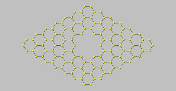 Grafeen moleculaire structuur met een porie geïsoleerd op grijs — Stockfoto