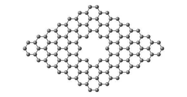 Molekulare Struktur von Graphen mit einer auf Weiß isolierten Pore — Stockfoto