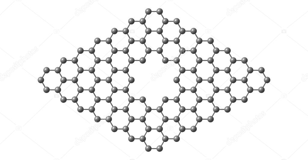 Graphene molecular structure with a pore isolated on white