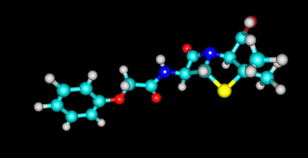 Siyah izole penisilin V moleküler yapısı — Stok fotoğraf