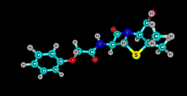 黒に分離されたペニシリン V の分子構造 — ストック写真