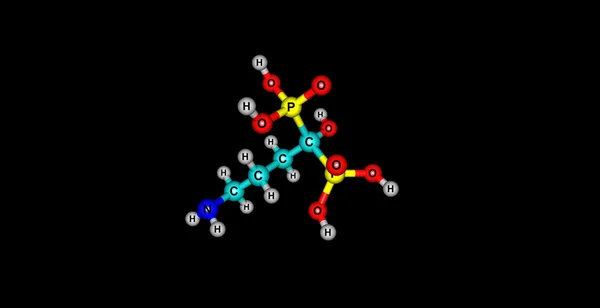 Alendronato de sodio estructura molecular aislada en negro — Foto de Stock