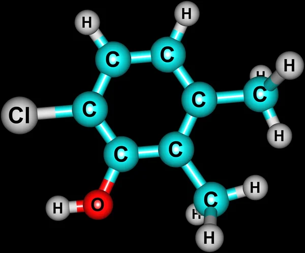 블랙에 고립 된 Chloroxylenol 분자 구조 — 스톡 사진