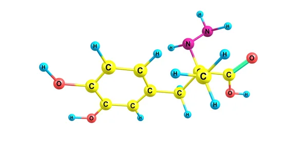 Estructura molecular de Carbidopa aislada en blanco — Foto de Stock