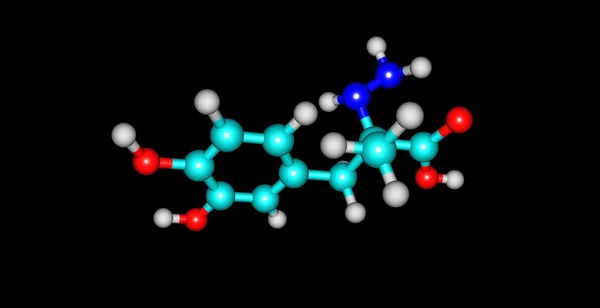 Carbidopa-Molekülstruktur auf Schwarz isoliert — Stockfoto