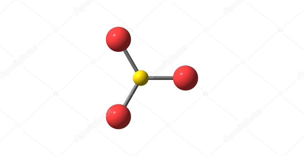 Sulfur trioxide molecular structure on white background