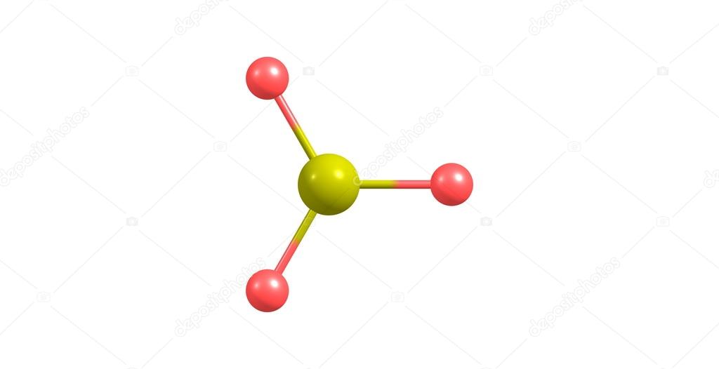 Sulfur trioxide molecular structure on white background