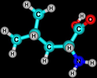 Leucine molecular structure on black background clipart