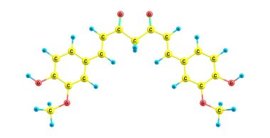 Beyaz arka plan üzerinde curcumin moleküler yapısı