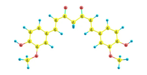 白い背景のクルクミンの分子構造 — ストック写真