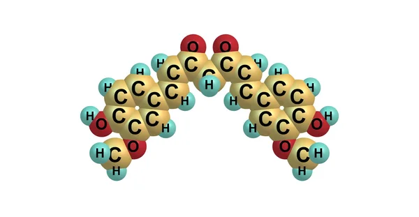 Estrutura molecular da curcumina sobre fundo branco — Fotografia de Stock