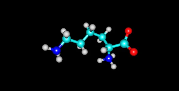 Estrutura molecular de lisina isolada em preto — Fotografia de Stock