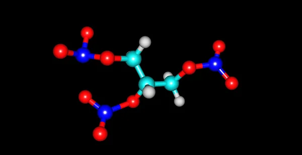 Nitroglycerin molekula izolované na černém pozadí — Stock fotografie