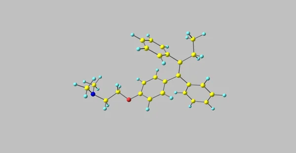 Estrutura molecular do tamoxifeno isolada no cinzento — Fotografia de Stock