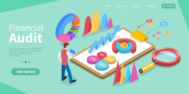 3B Isometric Flat Vlat Vektör Mali ve Denetim Raporunun Kavramsal İllüstrasyonu.