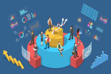 3D Isometric Düz Vektör İstatistik ve Mali Veri Analizi Kavramsal İllüstrasyonu.