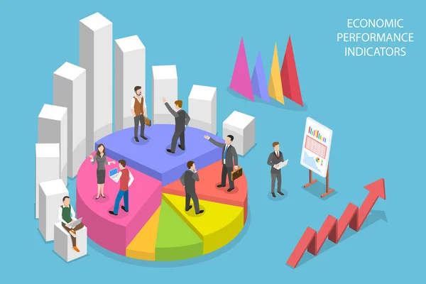 Ilustração Conceitual do Vetor Plano Isométrico 3D dos Indicadores de Desempenho Econômico. — Vetor de Stock