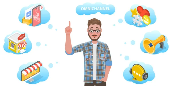 3D Isometryczny płaski wektor koncepcyjny Ilustracja Cross-Channel, Omnichannel. — Wektor stockowy