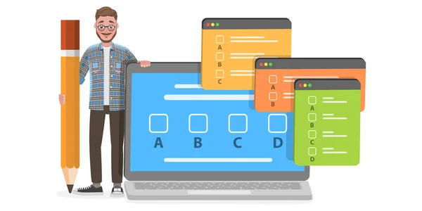 3D Isometric Flat Vector Conceptual Illustration of Online Exam, Formularz kwestionariusza — Wektor stockowy