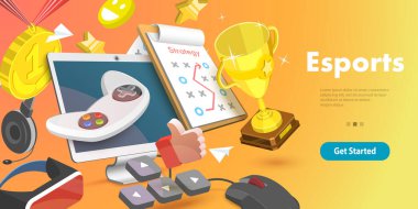 Bilgisayar Oyunları Endüstrisinin 3B Vektör Kavramsal İllüstrasyonu, eSport Yarışması