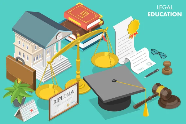 Ilustración conceptual vectorial plana isométrica 3D de la educación jurídica — Vector de stock