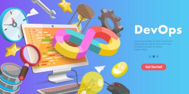 DevOps, Geliştirme ve İşlemlerin 3B Vektör Kavramsal İllüstrasyonu.