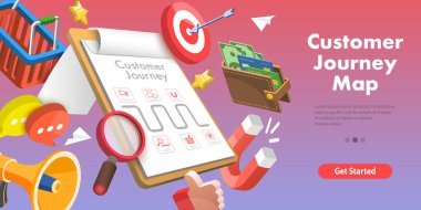 3B Isometric Düz Vektör Müşteri Seyahat Haritasının Kavramsal İllüstrasyonu