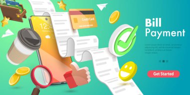 3D Vektör Tasarı Ödemesi Kavramsal İllüstrasyonu, Mobil Bankacılık Uygulaması.