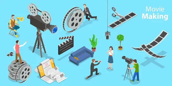 Ilustração Conceitual do Vetor Isométrico 3D do Processo de Produção de Filmes. —  Vetores de Stock