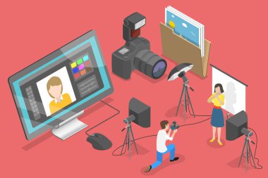 Fotoğraf Stüdyosunun 3B Isometric Vektör Kavramsal İllüstrasyonu.