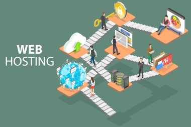 Web Ev Sahipliği Servisinin 3B Isometric Düz Vektör Kavramsal İllüstrasyonu