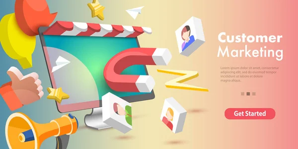 3D Vector conceptual Illustration of Online Store Customer Retention. — 스톡 벡터