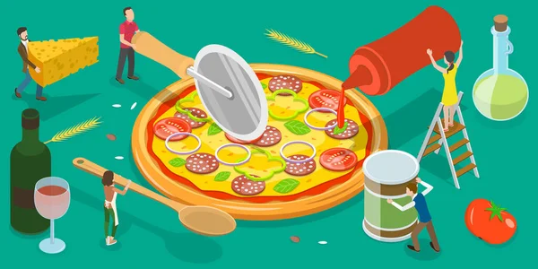 3D Isometrischer Flat Vector Konzeptuelle Illustration des Pizzakochens. — Stockvektor