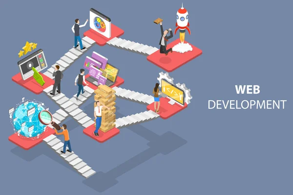 3D Isometric Flat Vector Conceptual Illustration of Web Development. — Stockový vektor