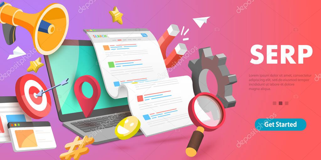 3D Vector Conceptual Illustration of SERP - Search Engine Result Page