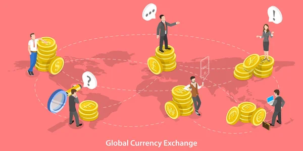 3D Isometric Flat Vector Conceptual Illustration of Global Currency Exchange. — 스톡 벡터