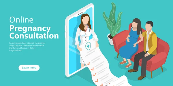 3D Isometric Flat Vector Conceptual Illustration of Online Pregnancy Consultation. — Stockový vektor