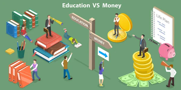 3D izometrikus lapos vektor Az oktatás fogalmának illusztrációja VS Money. — Stock Vector