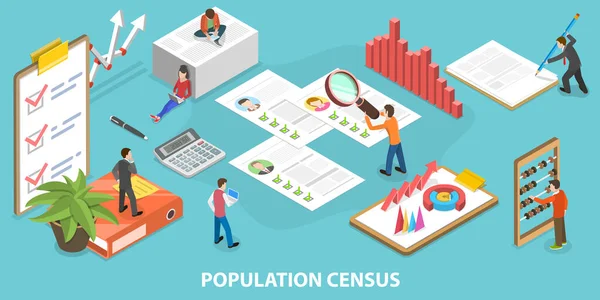 Ilustración conceptual vectorial isométrica 3D del censo de población. — Vector de stock