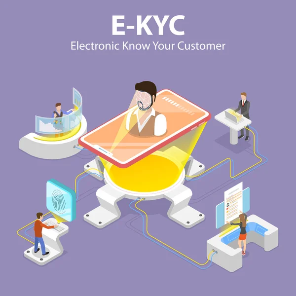 3D Isometric Flat Vector Concept of eKYC - Electronic Know Your Customer. — Stock Vector
