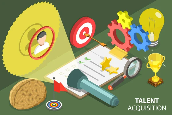 3D Isometric Flat Vector Conceptual Illustration of Talent Acquisition Process. — 스톡 벡터