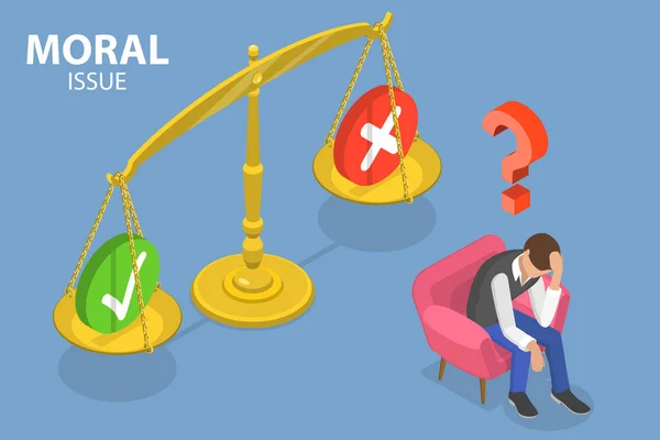 Ilustração Conceitual do Vetor Plano Isométrico 3D da Questão Moral, Dilema Ético — Vetor de Stock